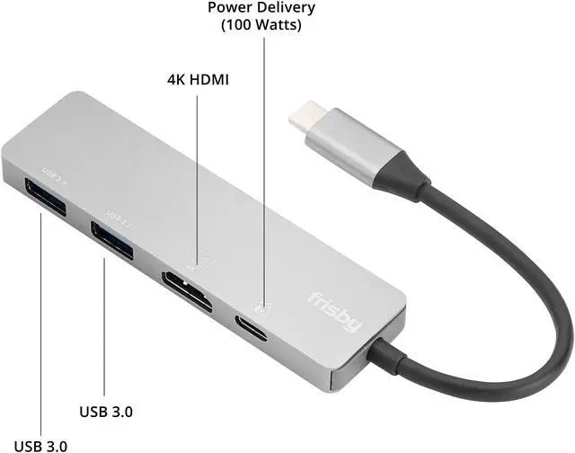 Alt view image 7 of 7 - Frisby USB Type-C Hub, Hub Adapter With USB C Charging Port, 4K HDMI, 2 USB 3.0 Ports, Compatible For MacBook Pro 2018 2017 2016, Google Chromebook Pixelbook, XPS, Samsung S9, S8 & more, Plug and Play