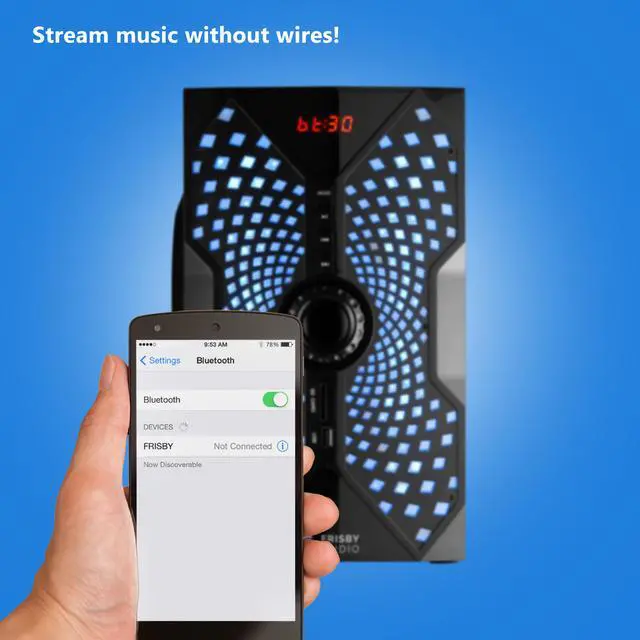 Alt view image 5 of 6 - Frisby Audio 125 Watt Home Theater 5.1 Surround Sound Speaker System with Subwoofer, Bluetooth Wireless Streaming from Devices & Media Reader, RGB LED Pulse Lighting, Digital Optical Input  Black