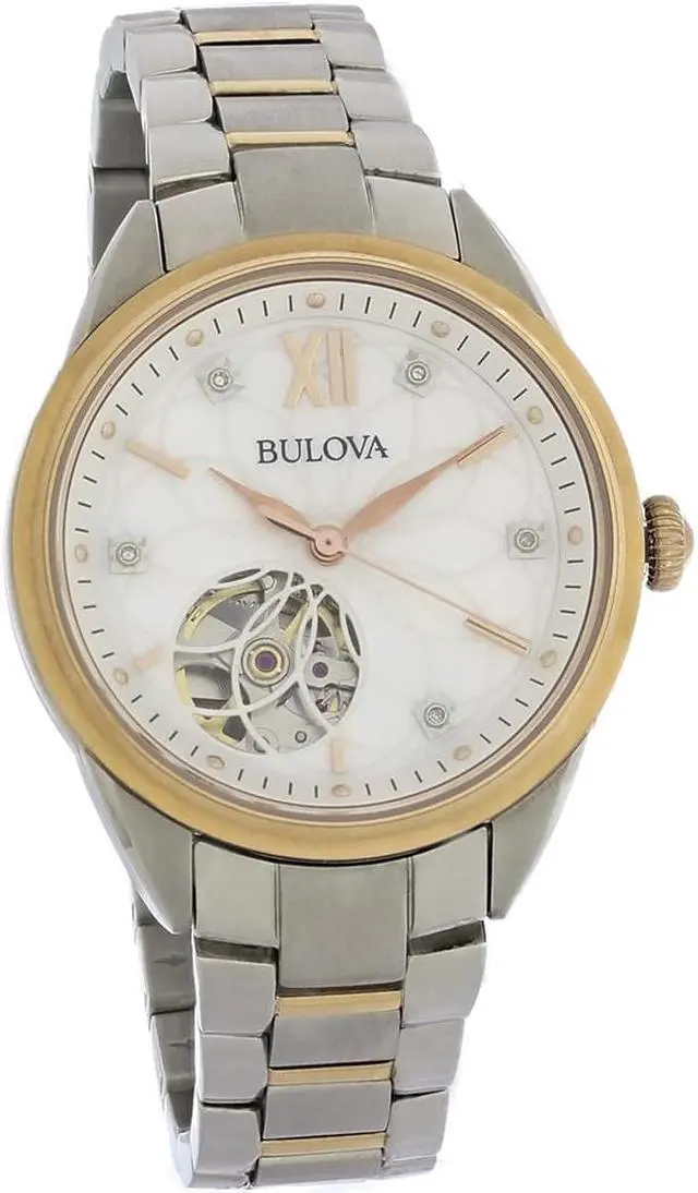 Main image of Bulova Sutton Ladies 2-Tone Rose Gold Stainless Diamond Automatic Watch 98P170