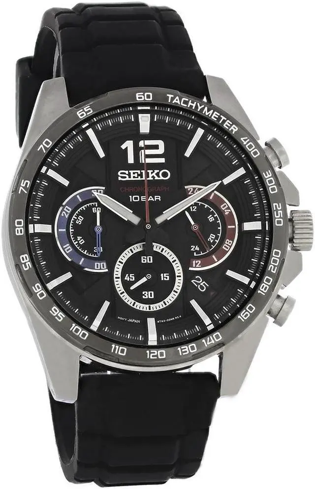 Alt view image 4 of 8 - Seiko SSB347 Black Dial Men's Chronograph Black Rubber Quartz Watch