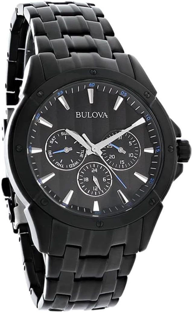 Alt view image 10 of 12 - Bulova Mens Day/Date Black ION Finish Bracelet Dress Quartz Watch 98C121