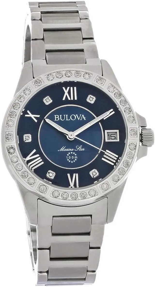 Main image of Bulova Marine Star Ladies Blue MOP Diamond Quartz Watch 96R215
