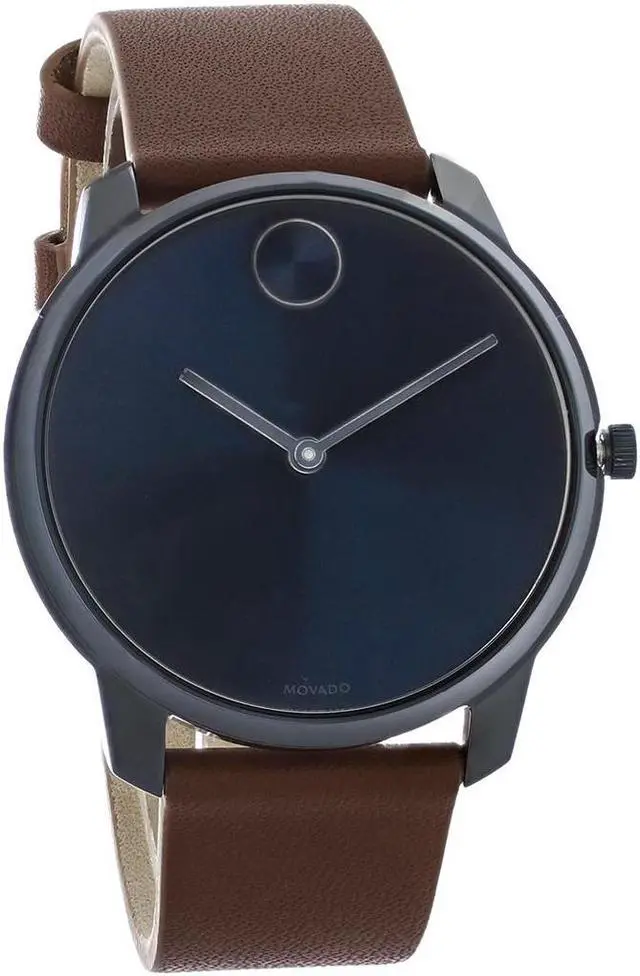 Main image of Movado Mens Bold Blue ION Plated Brown Leather Strap Quartz Watch 3600585