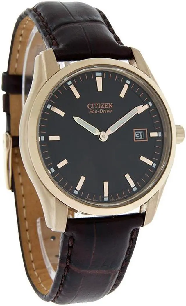 Alt view image 13 of 18 - Citizen Eco-Drive Mens Black Date Rose Gold Leather Watch AU1043-00E
