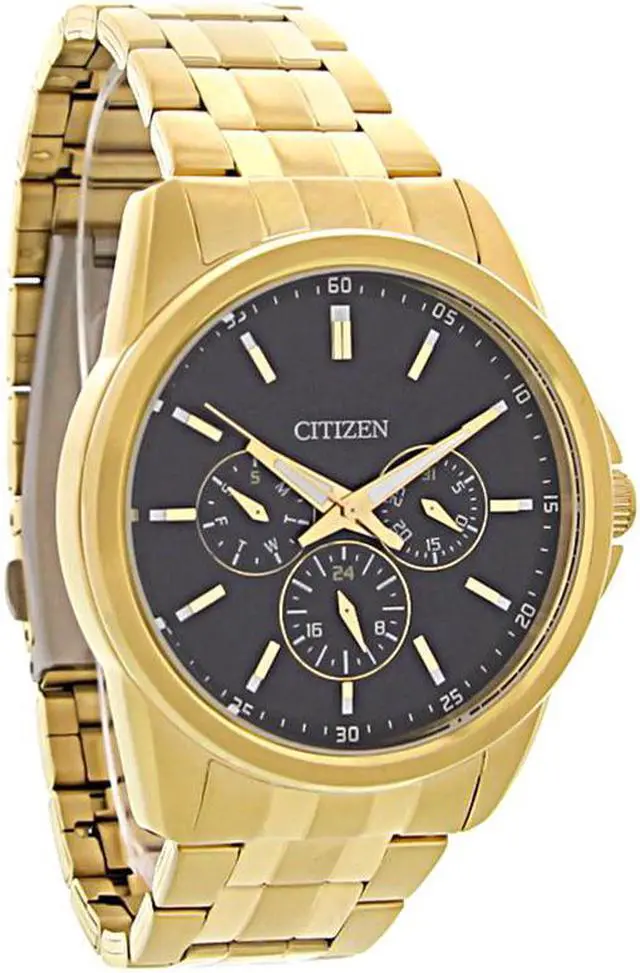 Main image of Citizen Quartz Multifunction Mens Black Dial Gold Tone Watch AG8342-52L