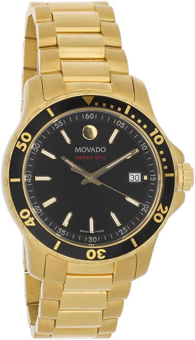 Dial Swiss Steel Watch Black Stainless 2600145 Mens Quartz Movado Series 800