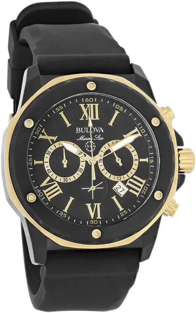 Alt view image 6 of 10 - Bulova Marine Star Chronograph Mens Gold Plated Stainless Steel Watch 98B278