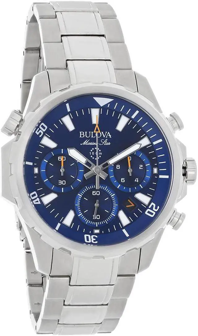 Alt view image 3 of 11 - Men's Bulova Marine Star Blue Dial Steel Chronograph Watch 96B256