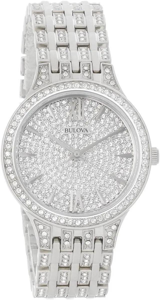 Alt view image 4 of 5 - Bulova Quartz Ladies Stainless Pave Crystal Dial, Bezel & Band Watch 96L243