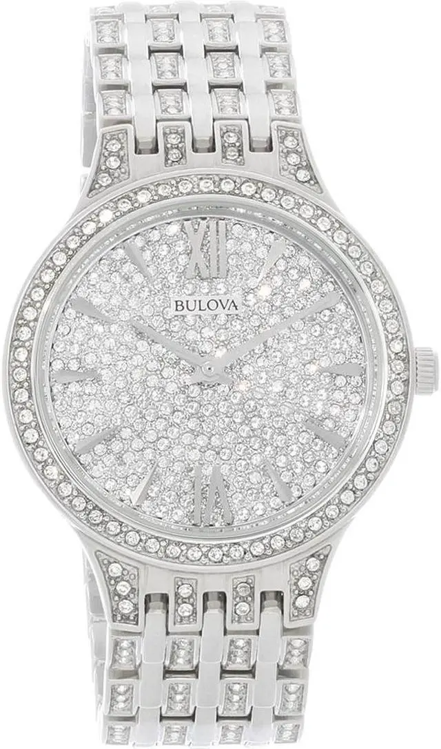 Main image of Bulova Quartz Ladies Stainless Pave Crystal Dial, Bezel & Band Watch 96L243