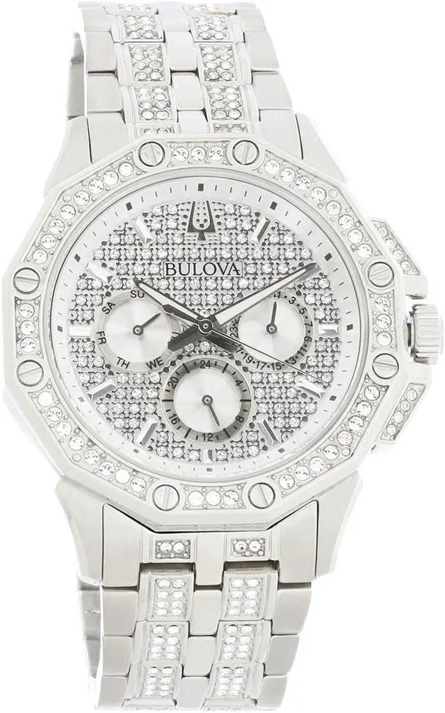 Main image of Bulova Mens Crystal Multifunction Stainless Steel Quartz Watch 96C134