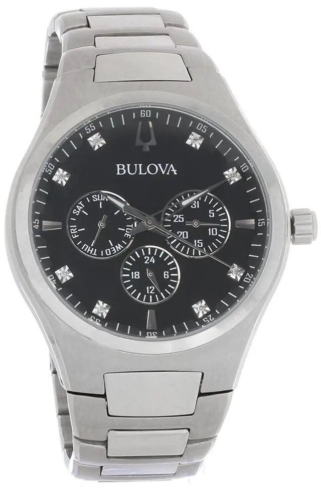 Main image of Bulova Diamond Mens Black Dial Stainless Steel Quartz Watch 96D143