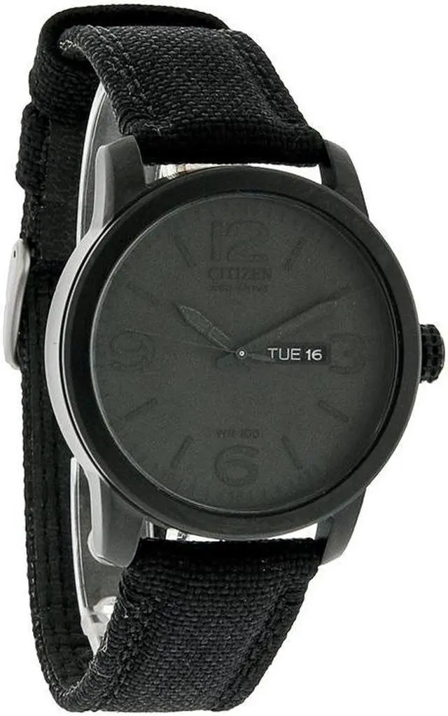 Alt view image 5 of 14 - Citizen Eco-Drive Mens Day/Date Black Anodized Canvas Strap Watch BM8475-00F
