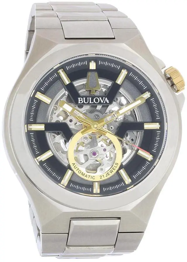 Alt view image 9 of 16 - Bulova Maquina Stainless Steel Mens Swiss Automatic Watch 98A224