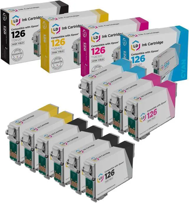 Main image of LD Products Replacement for Epson 126 Ink Cartridges T126 High Yield (4 Black, 2 Cyan, 2 Magenta, 2 Yellow, 10-Pack) for Workforce 435 520 635 645 WF-3520 WF-3530 WF-3540 WF-7010 WF-7510