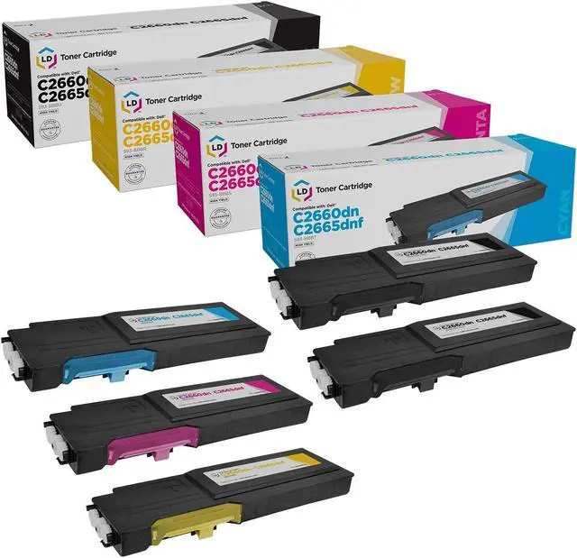 Main image of LD Products Compatible Replacement for Dell C2660dn & C2665dnf High Yield Printer Toner Cartridges (2 Black 593-BBBU, 1 Cyan 593-BBBT, 1 Magenta 593-BBBS, 1 Yellow, 593-BBBR, 5-Pack)