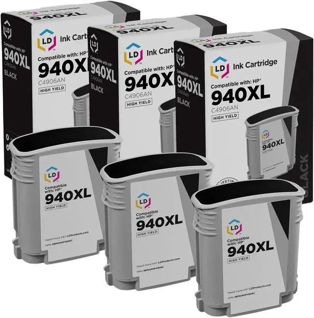 Main image of LD Products Remanufactured Ink Cartridge Replacement for HP 940XL C4906AN High Yield (Black, 3-Pack)