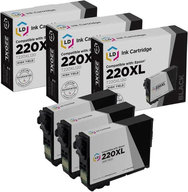 Main image of LD Products Replacement for Epson 220XL Ink Cartridges 200 XL T200XL120 High Yield (Black, 3-Pack) for XP-320, XP 420, XP-424, WorkForce WF-2630, WF-2650, WF2660, WF-2750, WF-2760