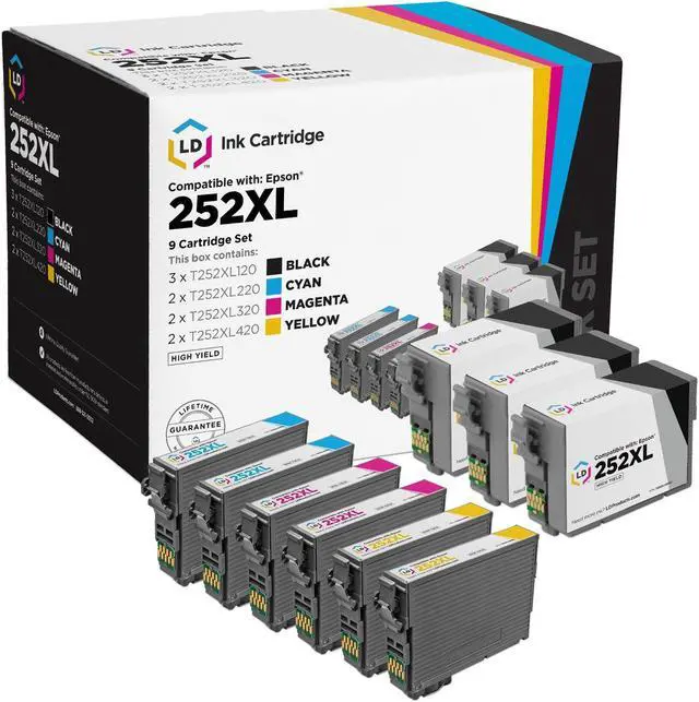 Main image of LD Products Replacements for Epson 252XL Ink Cartridges Combo Pack (3 Black, 2 Cyan, 2 Magenta, 2 Yellow) High Yield 9-Pack Bundle