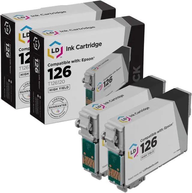 Main image of LD Products Replacement for Epson 126 Ink Cartridges T126120 T126 High Yield (Black, 2-Pack) for use in Workforce 435 520 635 645 WF-3520 WF-3530 WF-3540 WF-7010 WF-7510