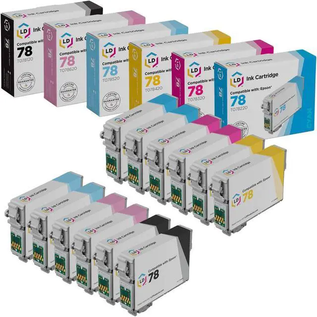 Main image of LD Products Remanufactured Ink Cartridge Replacement for Epson 78 T078 #78 RX580 RX595 (2 Black, 2 Cyan, 2 Magenta, 2 Yellow, 2 Light Cyan, 2 Light Magenta, 12-Pack)