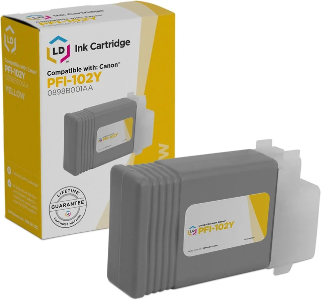 Main image of LD Products Compatible Ink Cartridge Replacement for Canon PFI-102Y 0898B001AA (Yellow) Compatible with Canon imagePROGRAF iPF500 iPF510 iPF600 iPF605 iPF610 iPF700 iPF710 iPF720 iPF710 MFP iPF750