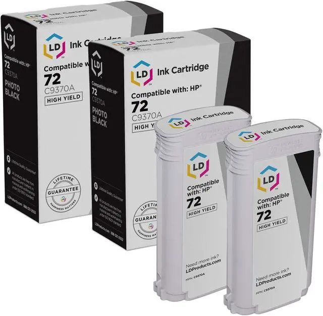 Main image of LD Products Replacement for HP 72 Ink Cartridge C9370A High Yield (Photo Black, 2-Pack) DesignJet T1100, T1120, T1200, T610, T620, T770, SD Pro MFP, T1100ps, T1120 SD-MFP, T1120ps