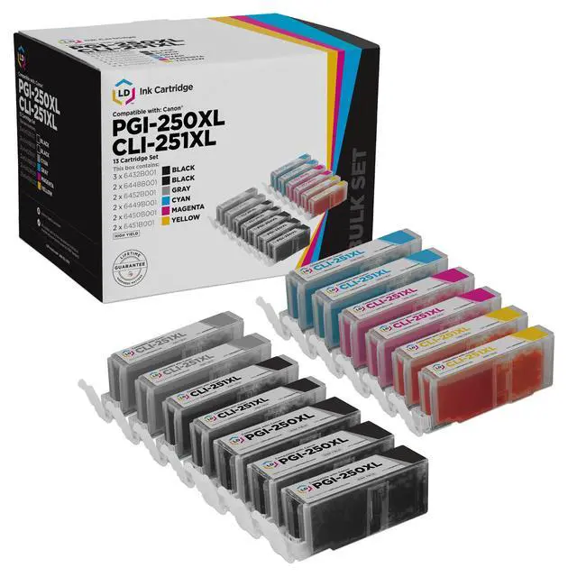Alt view image 7 of 13 - LD © Canon Compatible PGI-250XL & CLI-251 Set of 13 HY Cartridges: 3 Pigment Black (PGI-250XL), 2 Black (CLI-251XL), Cyan (CLI-251XL), Magenta (CLI-251XL), Yellow (CLI-251XL), Gray (CLI-251XL)