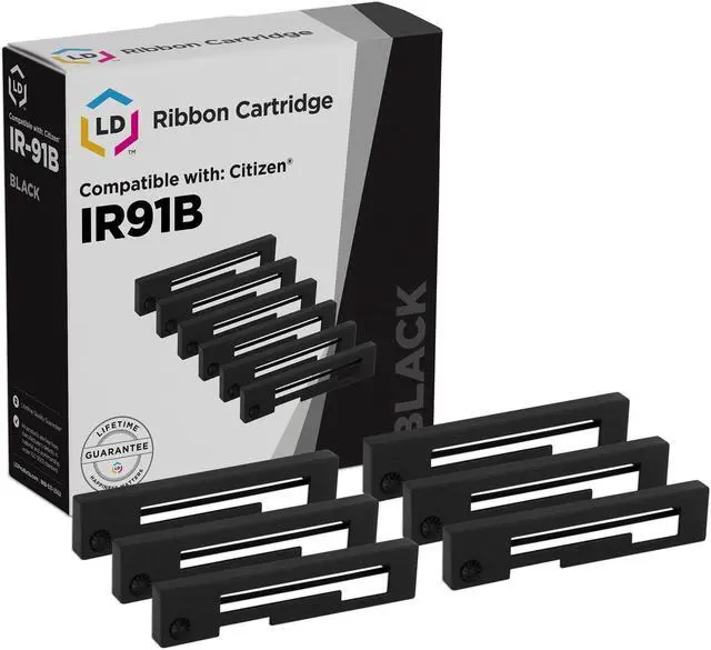 Main image of LD Products Compatible Printer Ribbon Cartridge Replacement for Citizen IR-91B (Black, 6 Cartridge Pack) See list of compatible devices for these IR 91B replacement ink rollers