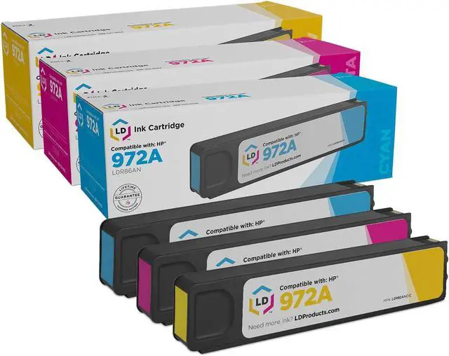 Main image of LD Products Compatible Ink Cartridge Replacements for HP 972A (Cyan, Magenta, Yellow, 3-Pack)