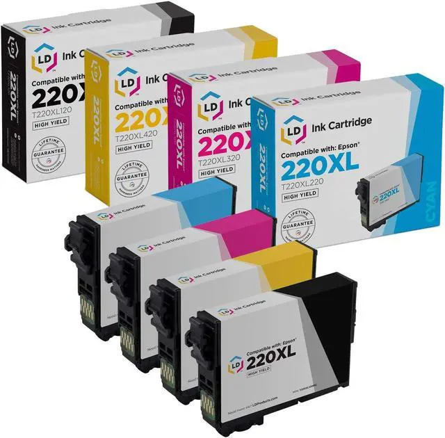 Main image of LD © Remanufactured Epson 220XL Set of 4 HY Ink Cartridges Includes: 1 T220XL120 Black, 1 T220XL220 Cyan, 1 T220XL320 Magenta, and 1 T220XL420 Yellow