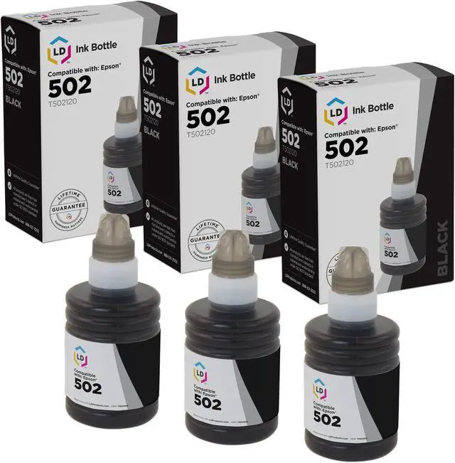 Main image of LD Products Ink Bottle Replacement for Epson 502 T502120-S (Black, 3-Pack) compatible with Epson ET Series, Epson Expression and Epson WorkForce