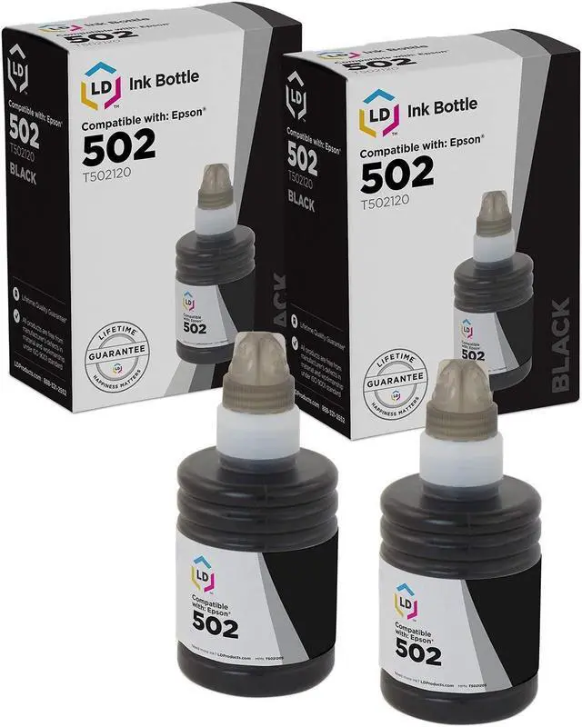 Main image of LD Products Ink Bottle Replacement for Epson 502 T502120-S (Black, 2-Pack)