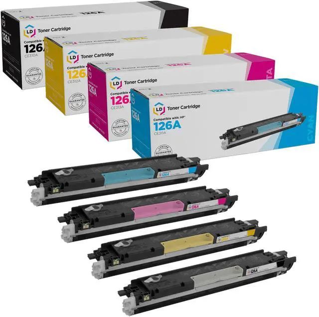 Main image of LD © Remanufactured Replacement Laser Toner Cartridges for HP Color LaserJet CP1025nw/100 MFP M175nw: 1 Black CE310A, 1 Cyan CE311A, 1 Magenta CE313A and 1 Yellow CE312A