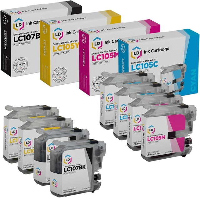 Main image of LD Products Compatible Ink Cartridge Replacements for Brother LC107 & LC105 Super High Yield (2 Black, 2 Cyan, 2 Magenta, 2 Yellow, 8-Pack)