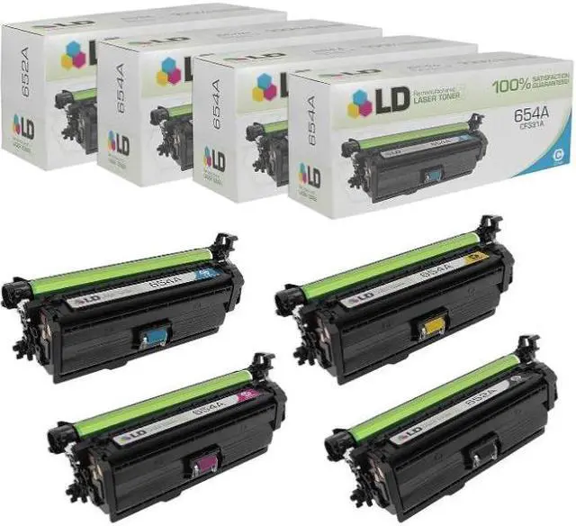 Main image of LD © Remanufactured Replacements for Hewlett Packard 654A Set of 4 Laser Toner Cartridges Includes: 1 CF320A Black, 1 CF331A Cyan, 1 CF332A Yellow, & 1 CF333A Magenta
