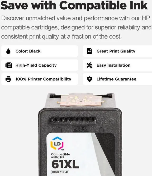 Alt view image 6 of 7 - LD Products Compatible Ink Cartridge Replacement for HP 61XL CH563WN High Yield (Black)