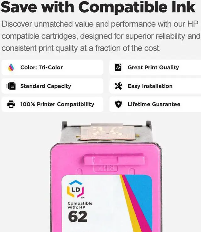 Alt view image 6 of 7 - LD Products Remanufactured Ink Cartridge Replacement for HP 62 C2P06AN (Color)