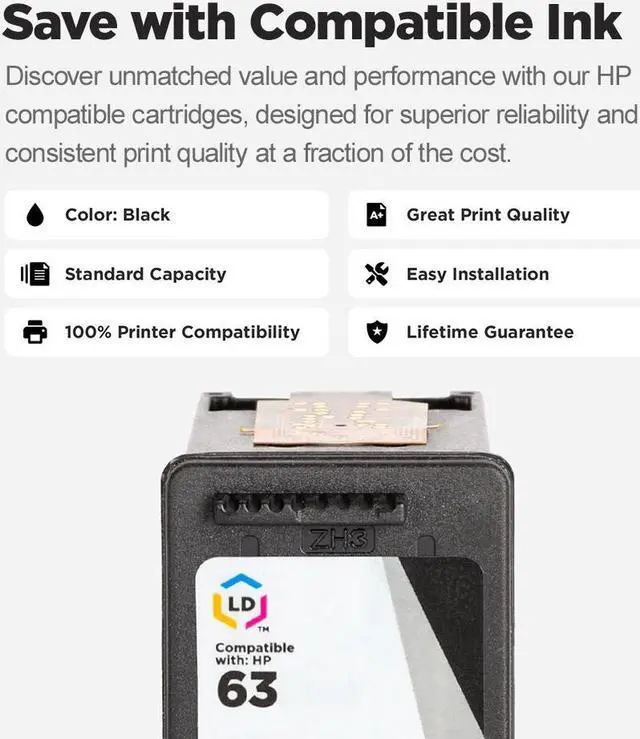Alt view image 6 of 7 - LD Products Remanufactured Ink Cartridge Replacement for HP 63 F6U62AN (Black, 2 Cartridge Pack)