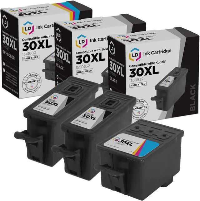 Main image of LD Products Compatible Kodak 30 / 30XL Set of 3 High Yield Ink Cartridges: 2 Black (1550532) & 1 Color (1341080)