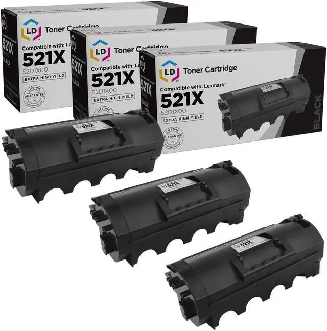 Main image of LD Products Compatible Toner Cartridge Replacement for Lexmark 521X Extra High Yield (Black, 3-Pack)