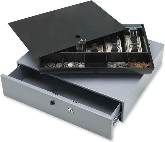 Alt view image 2 of 7 - Sparco Cash Drawer w/ Removable Tray 17-3/4"x15-3/4"x3-3/4" Gray 15504