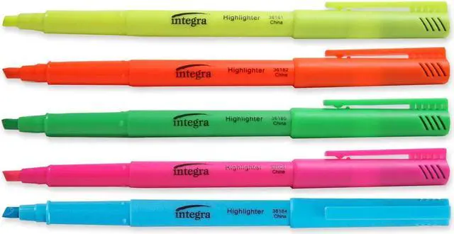 Alt view image 3 of 11 - Integra Pen Style Highlighter Chisel Tip 5 Color/ST Fluorescent AST 36180