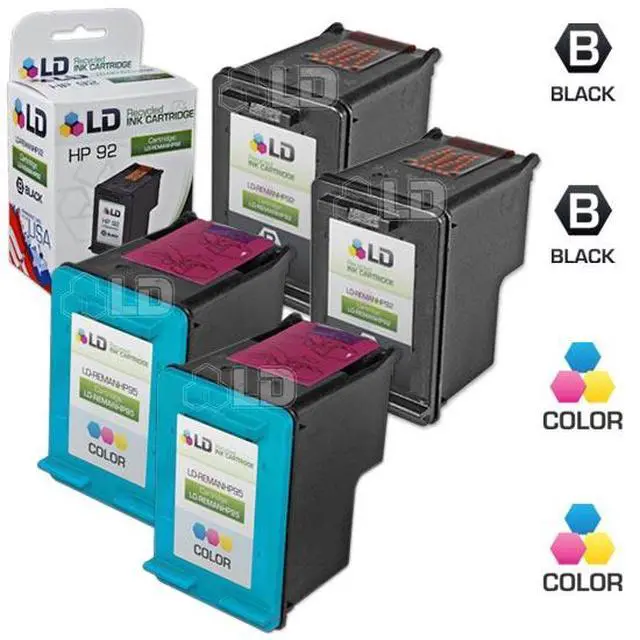 Main image of LD © Remanufactured Replacement Ink Cartridges for Hewlett Packard (HP) C9362WN (HP 92) Black and C8766WN (HP 95) Color (2 Black and 2 Color)