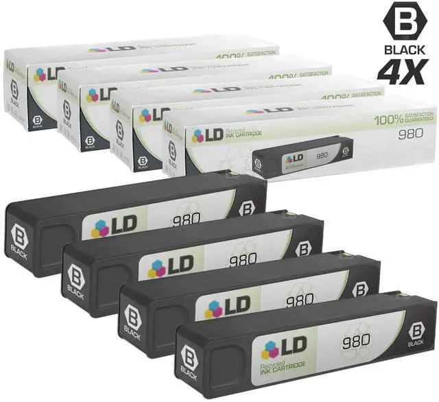 Main image of LD Remanufactured Replacement for Hewlett Packard D8J10A (HP 980) Set of 4 Black Ink Cartridges for use in OfficeJet Enterprise Color Flow MFP X585z, MFP X585dn, MFP X585f, X555dn, and X555xh Printers