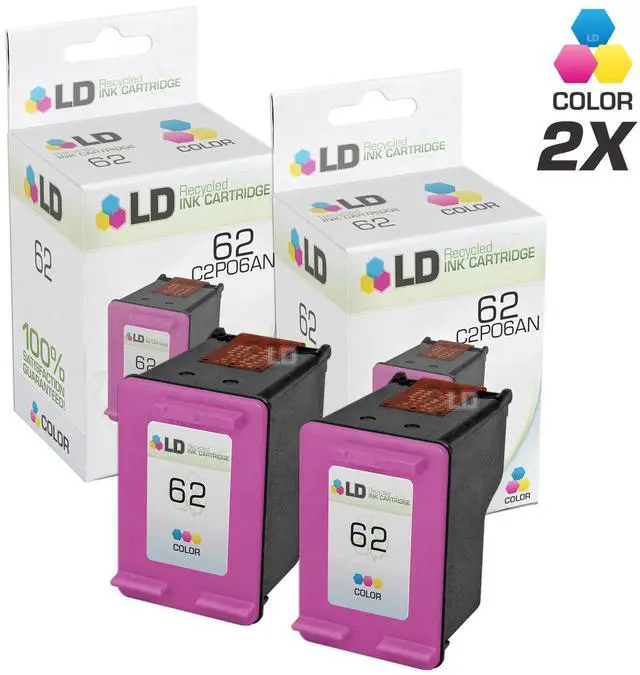 Main image of LD © Remanufactured Replacements for Hewlett Packard C2P06AN / HP 62 2PK Color Inkjet Cartridges for use in HP ENVY 5640, 5642, 5643, 5644, 5646, 5660, 7640, 7645, OfficeJet 5740, 5742, & 5745