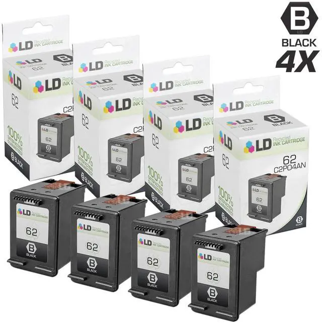 Main image of LD © Remanufactured Replacements for Hewlett Packard C2P04AN / HP 62 4PK Black Inkjet Cartridges for use in HP ENVY 5640, 5642, 5643, 5644, 5646, 5660, 7640, 7645, OfficeJet 5740, 5742, & 5745