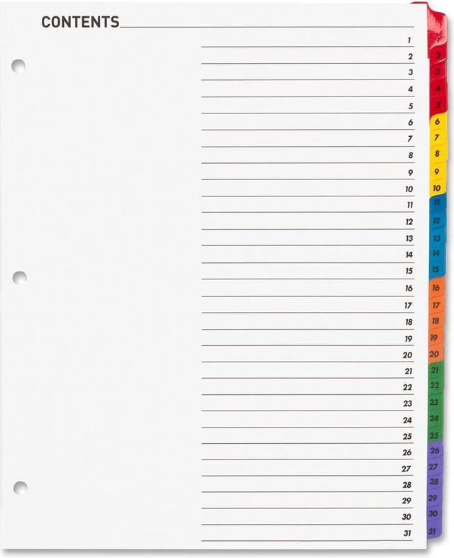 Alt view image 3 of 4 - Index Dividers W/Table Of Contents, 1-31, 31 Tabs/ST, Multi