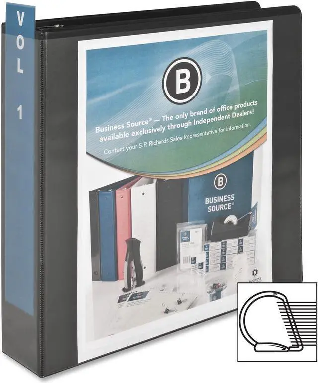 Alt view image 3 of 5 - Business Source D-Ring View Binder 2" Capacity 11x8-1/2" Black 28448