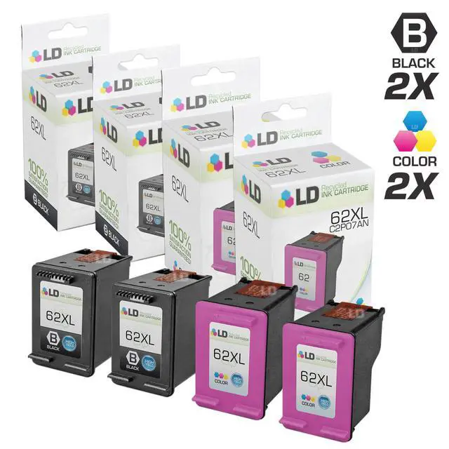 Main image of LD © Remanufactured Replacements for Hewlett Packard 62XL 4PK Ink Cartridges:2 C2P05AN Black,& 2 C2P07AN Color for ENVY 5640, 5642, 5643, 5644, 5646, 5660, 7640, 7645, OfficeJet 5740, 5742,& 5747